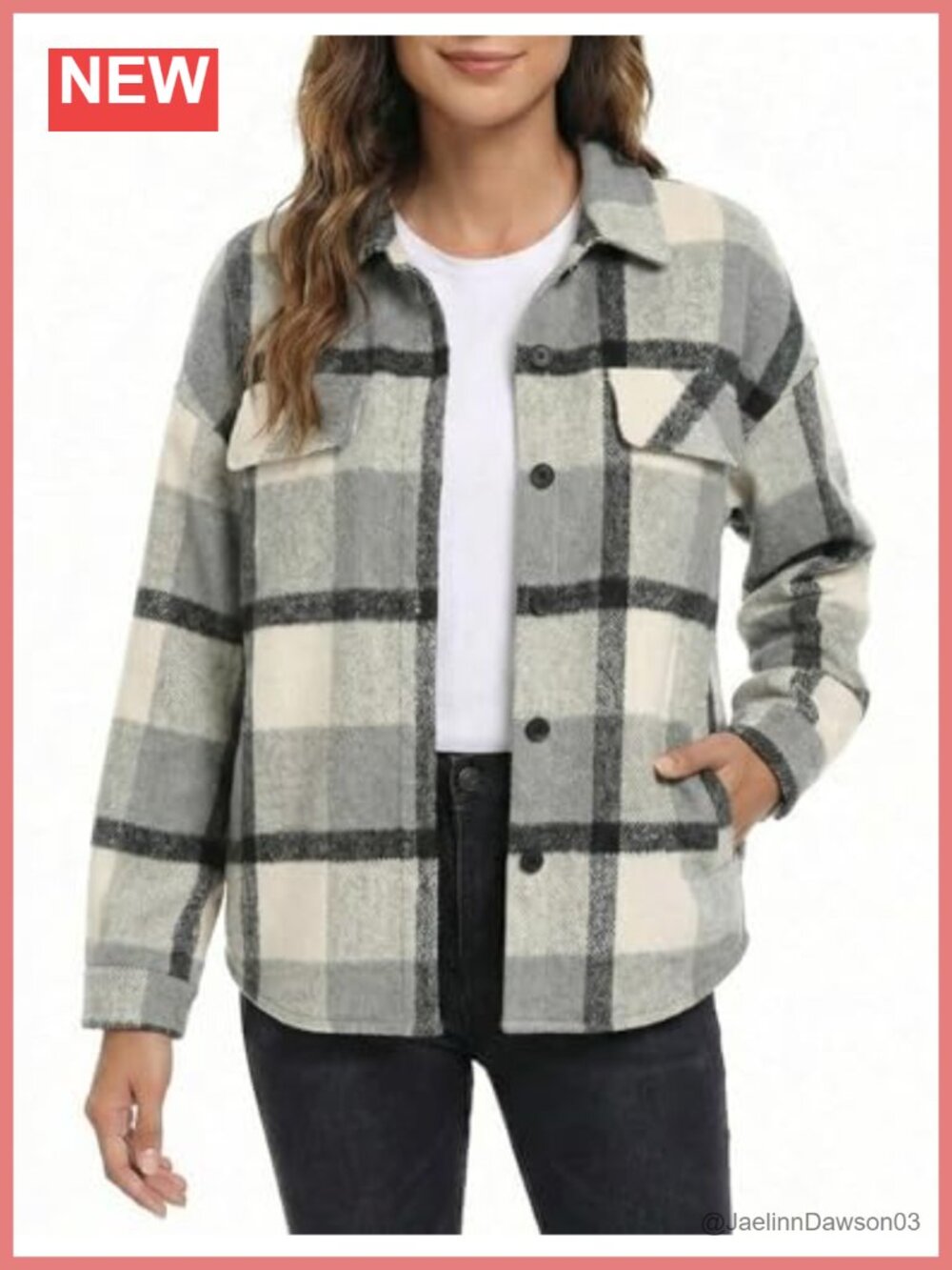 Plaid Button-Down Shacket Lightweight Flannel Blend Long Sleeve Overshirt
